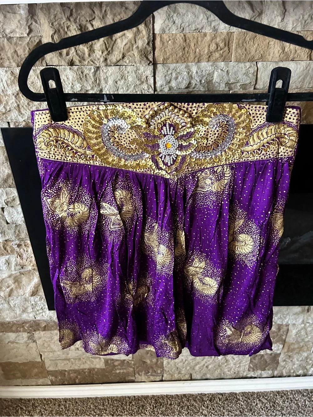 80s Retro VTG Middle Eastern Embroidered Purple Short Set Gold Accents